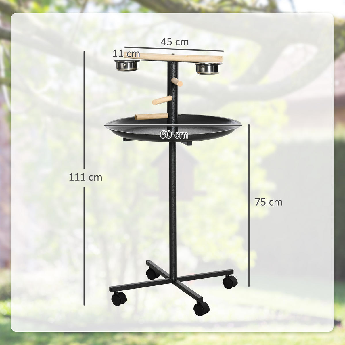 VOGELFUTTERSTATION DE-17835 4 Rollen & 2 Edelstahlnäpfe Grau - Grau, Metall (60/111/60cm) - ComfortXL