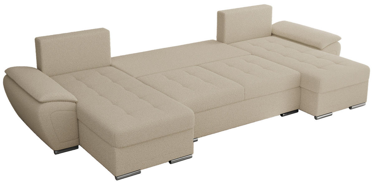 WOHNLANDSCHAFT UMBRIA U Beige Boucle - Beige/Grau, Textil/Metall (336/85/157cm) - MKS