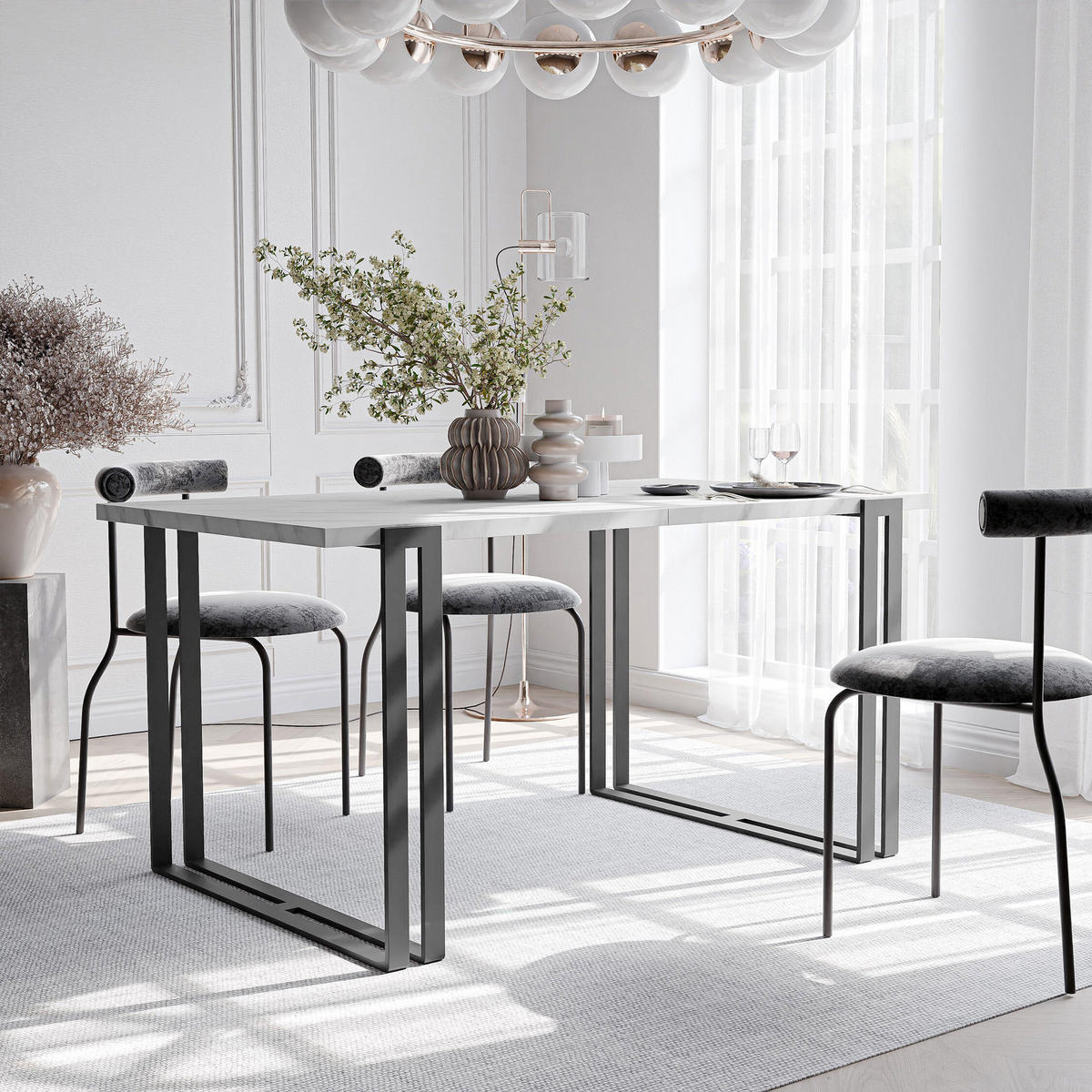 TISCH ausziehbar aus MDF, Weiß - Schwarz/Weiß, Holzwerkstoff (160/80/76cm) - Idohome