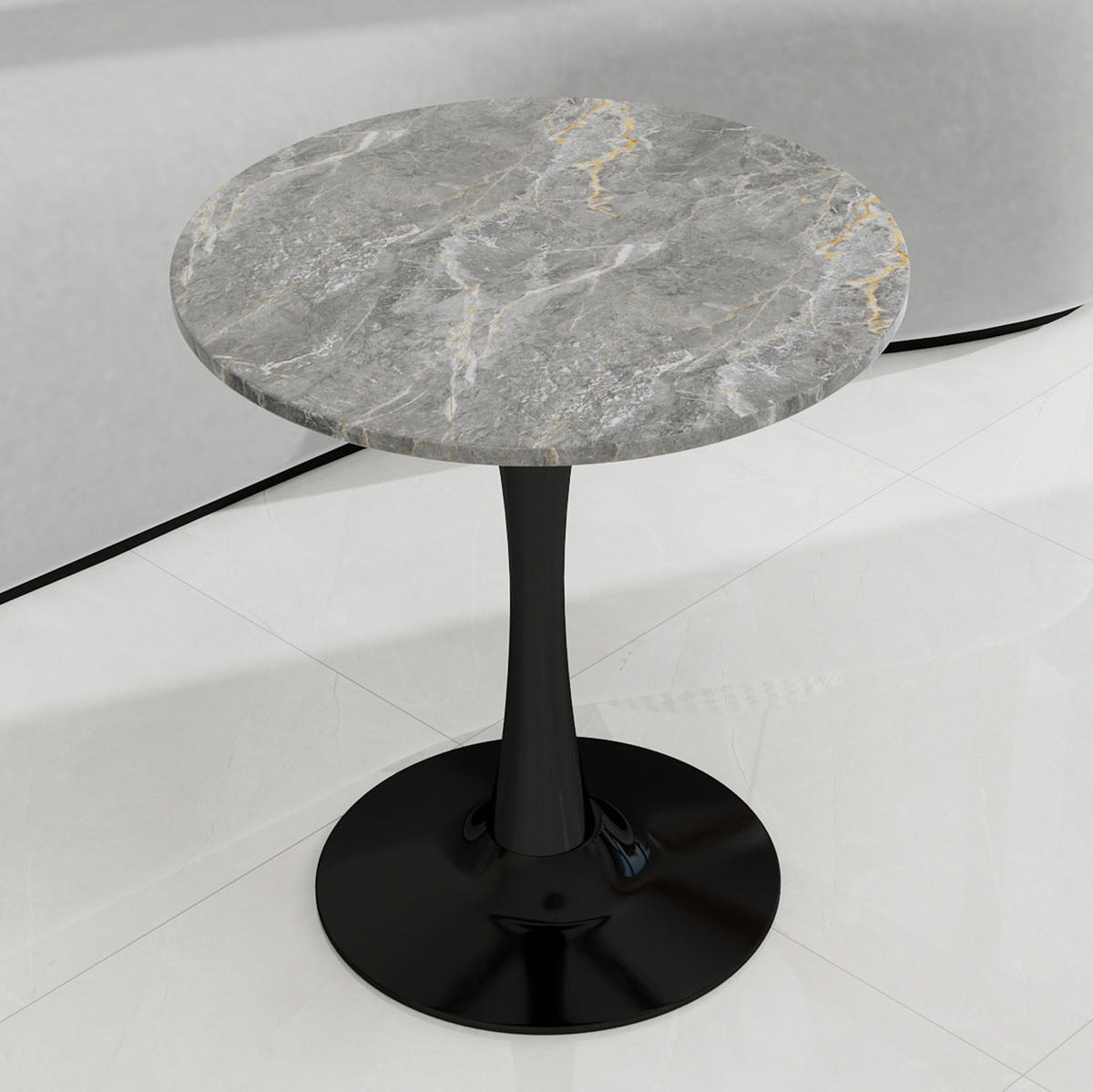 COUCHTISCH 70,1 cm als Beistell- und Zusatztisch mit runder Tischplatte in Marmoroptik, Schwarz/Grau - Grau, Stein (70/70/72cm) - Modfu