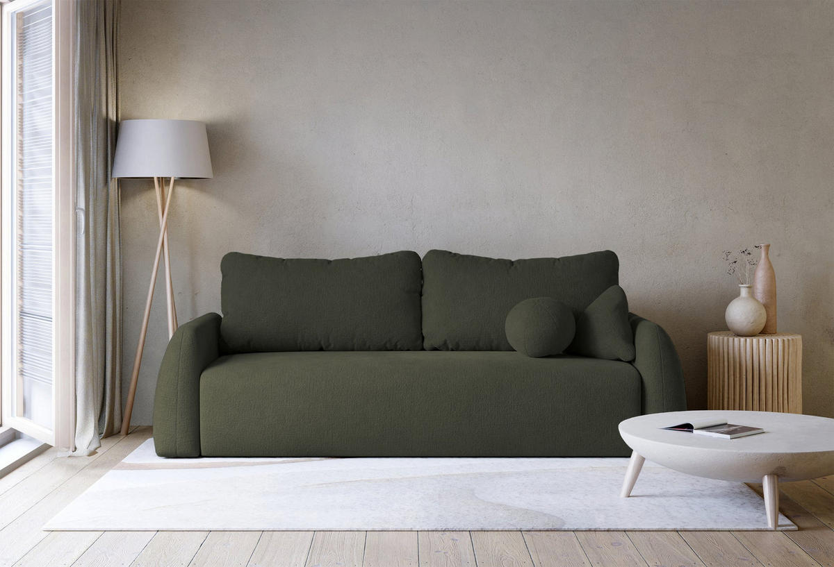 3-SITZER SOFA Nubelle dunkelgrün Chenille-Bezug, wasserabweisend - Dunkelgrün/Schwarz, Kunststoff/Textil (244/85/93cm) - Selsey