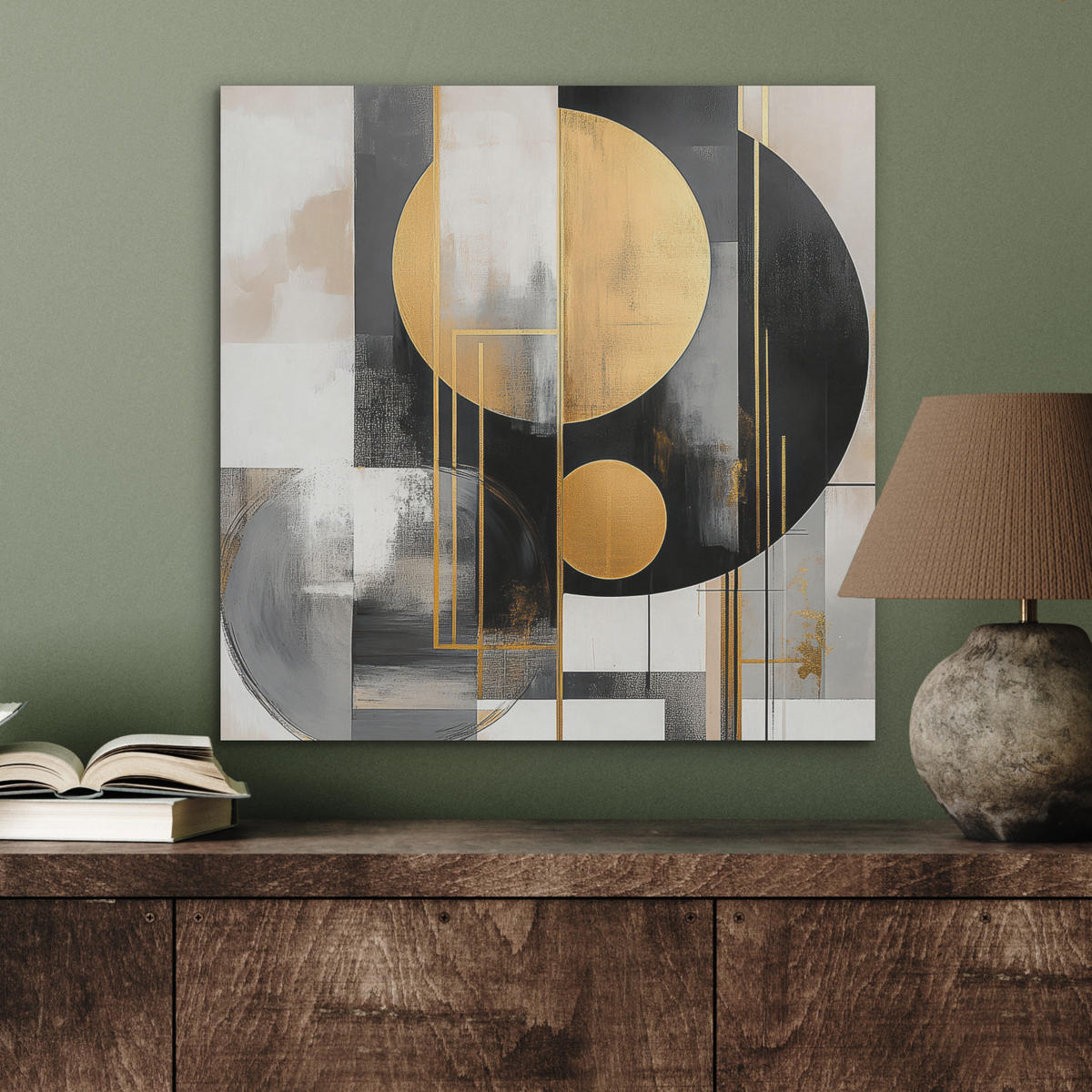 AKUSTIKBILD Abstrakt - Gold - Silber - Formen - Ästhetisch - Modern Wandbilder 60x60 cm - Goldfarben, Kunststoff (60/60/0.9cm) - MuchoWow