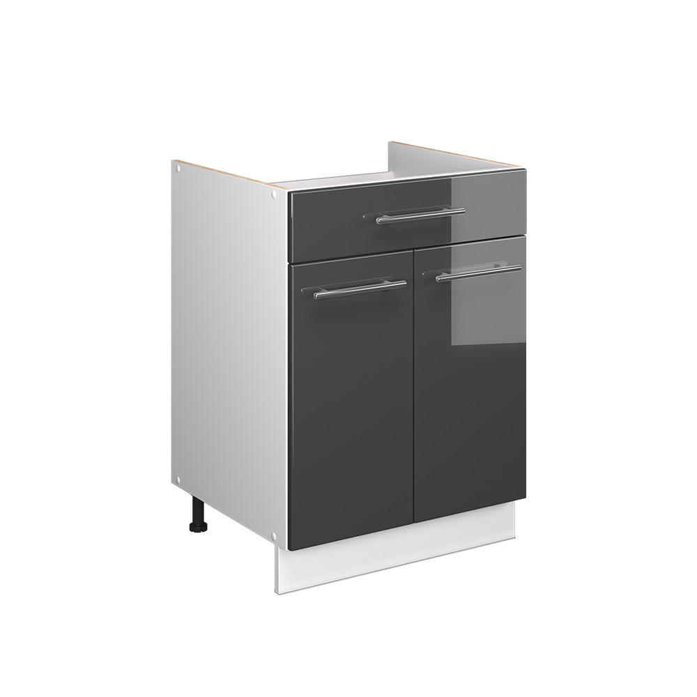 UNTERSCHRANK FÜR SPÜLE/KOCHFELD Fame-Line, Anthrazit Hochglanz/Weiß, 60 cm mit Schublade, ohne Arbeitsplatte - Schwarz Hochglanz/Weiß, Holzwerkstoff (60/82/51.6cm) - Vicco