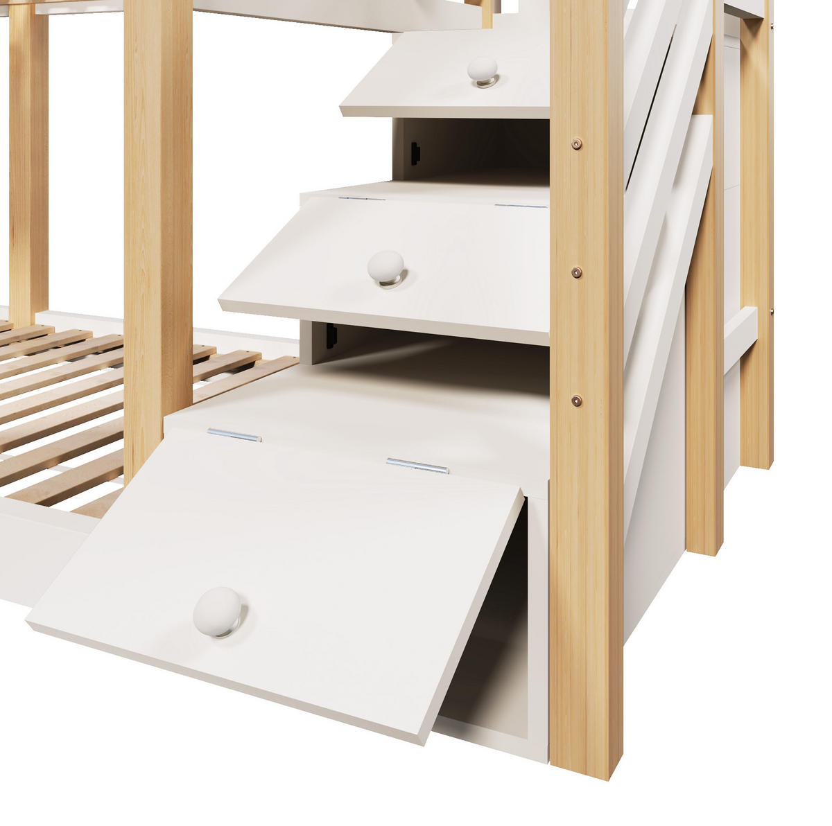 HAUSBETT 90/200 cm in Weiß mit Stauraumtreppe und Tafel im Baumhaus-Design - Weiß, Holzwerkstoff (90/200cm) - Flora Grace