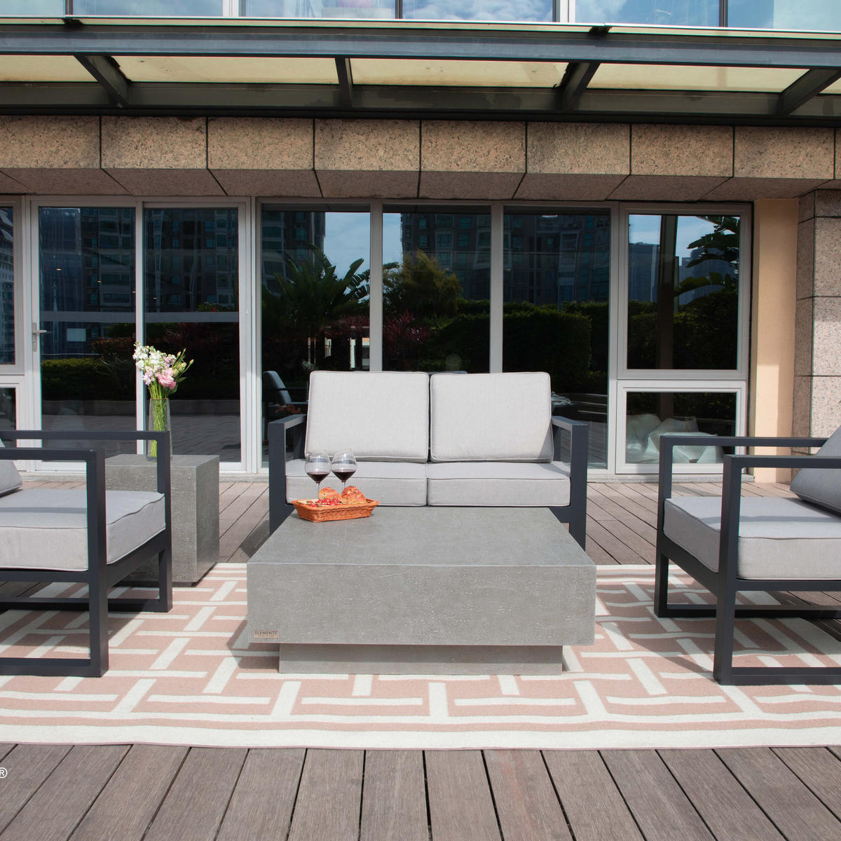 COUCHTISCH TEVERE aus GF-Beton Quadratisch, Wetterbeständig, 102x102x36 cm - Grau, Naturmaterialien (102/102/36cm) - Elementi