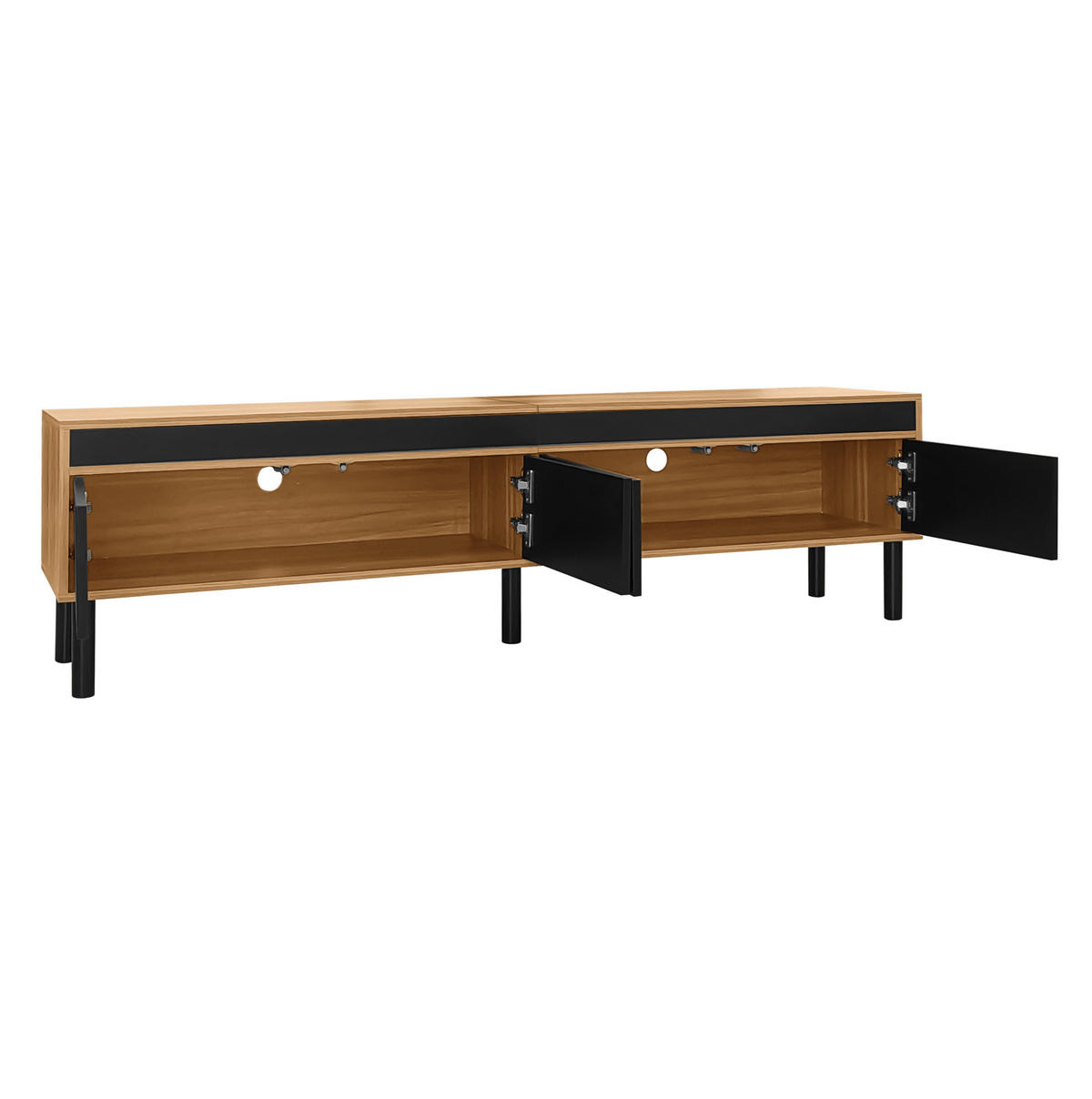 TV-SCHRANK aus E1 MDF und Spanplatte 170x38x47,7 cm Schwarz/Natur mit 4 Türen und Push-to-Open - Schwarz, Holzwerkstoff (170/47/38cm) - Modfu