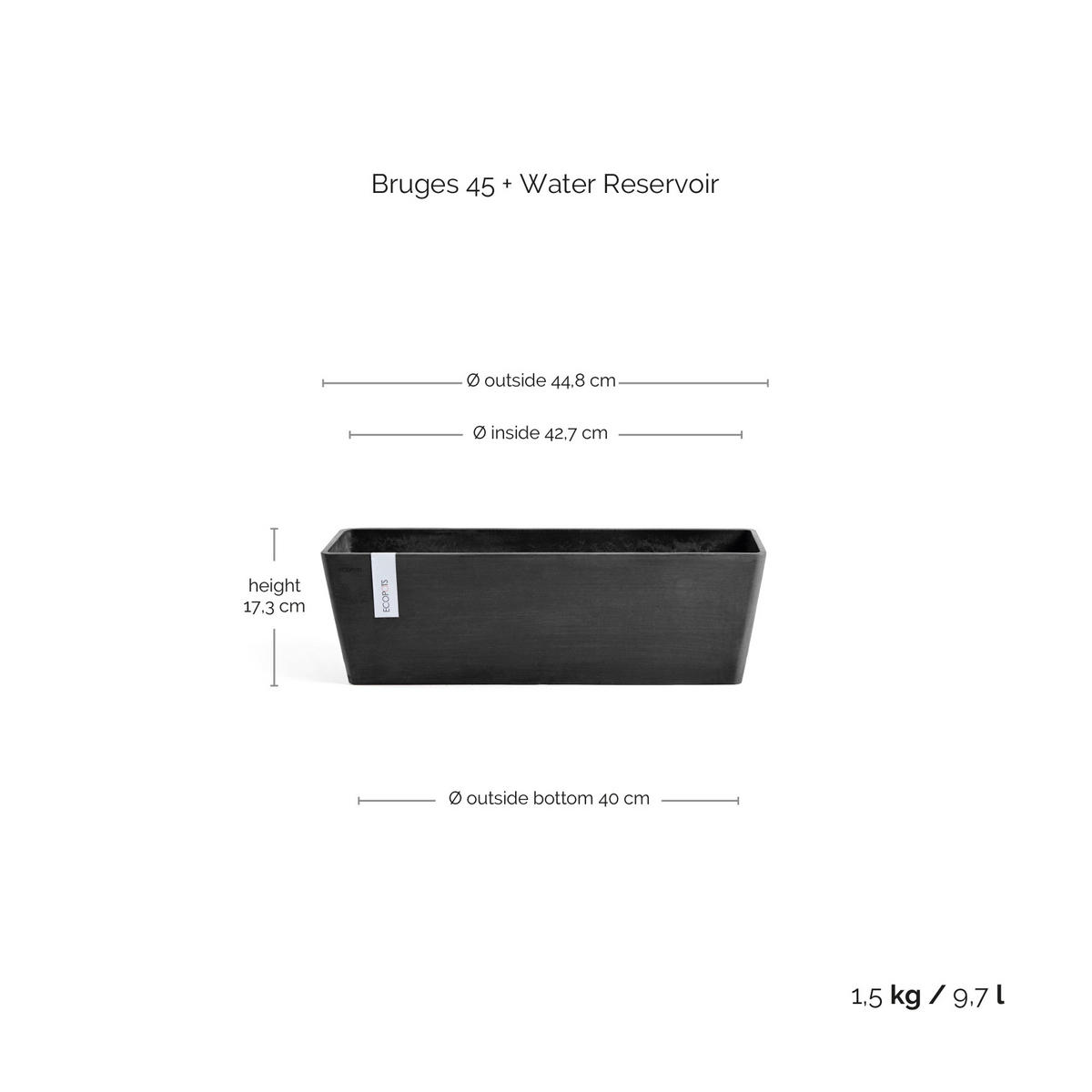 BLUMENTOPF mit Wasserreservoir Bruges 44,8/17/17,3 cm Dunkelgrau - Dunkelgrau, Kunststoff (44.8/17.3cm) - Ecopots
