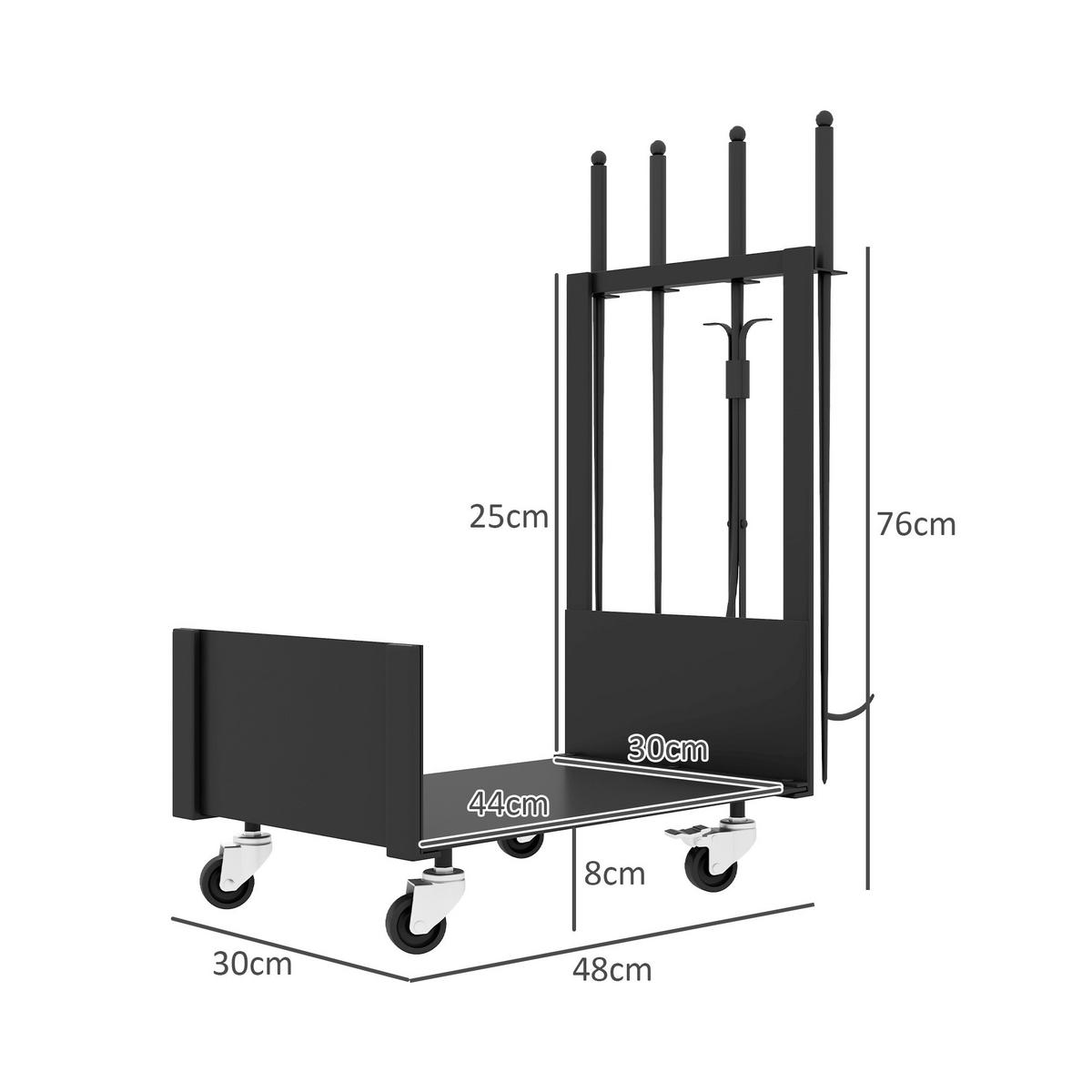 KAMINHOLZREGAL bis 60 kg - Schwarz, Metall (30/76/48cm) - Outsunny
