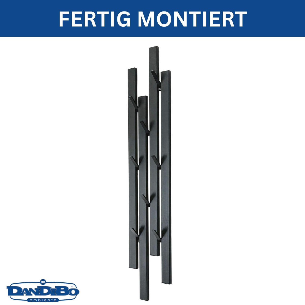 WANDGARDEROBE Schwarz Metall mit 8 Haken - Schwarz, Metall (15.5/87/4.5cm) - DanDiBo