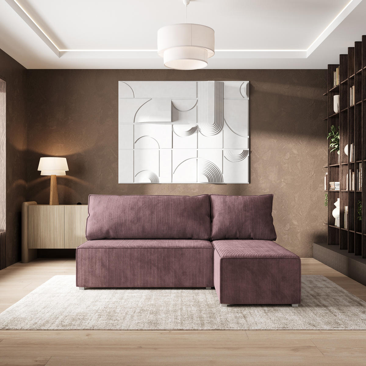 ECKSOFA BRISO P Lila Kordstoff mit Schlaffunktion - Lila/Grau, Holz/Kunststoff (200/140cm) - MASSENO