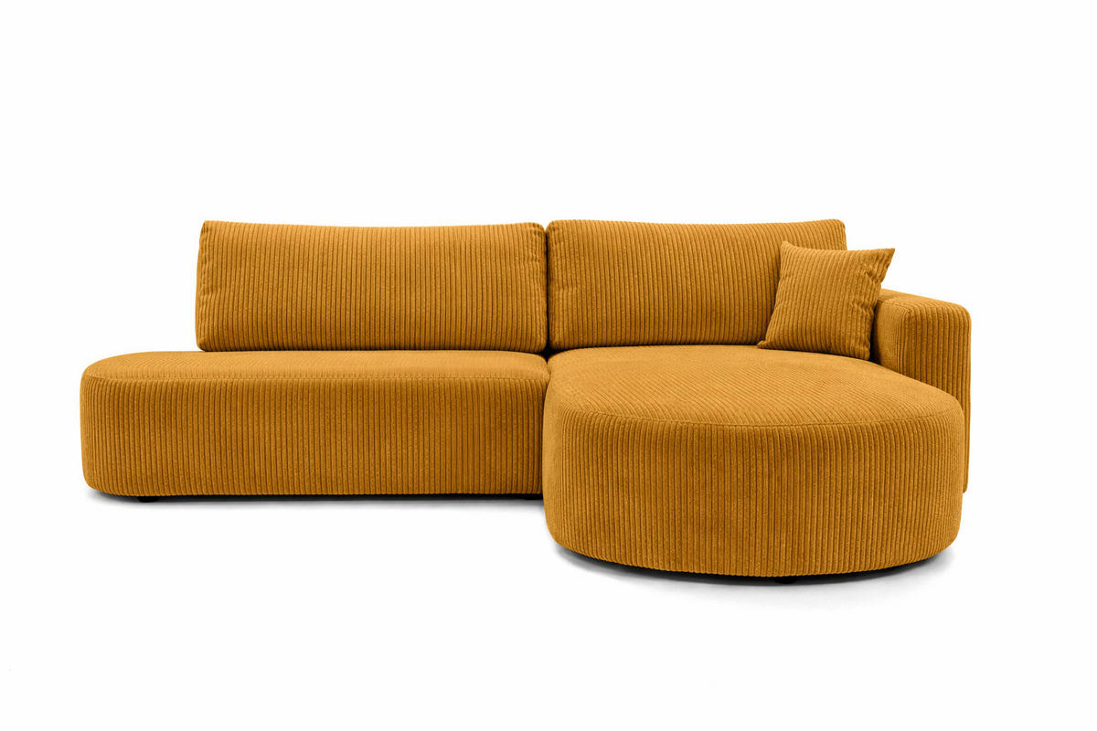 ECKSOFA Mit Schlaffunktion Und Bettkasten, Cordstoff Poso, Senffarbe, Rechts, ROUND ONE OPEN XL - Gelb, Holz (262/175cm) - Kaiser Möbel