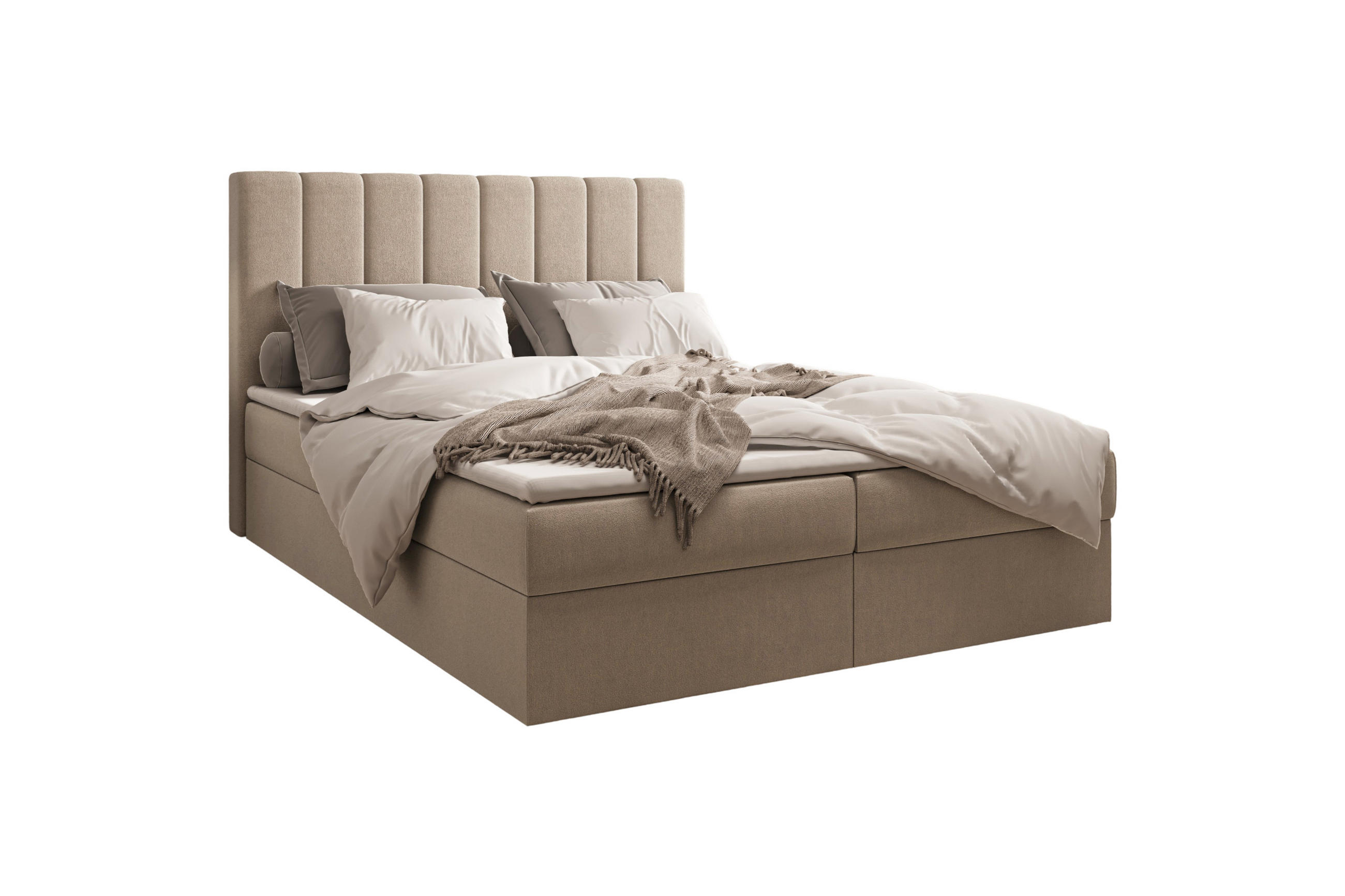 BOXBETT 01 140 x 200 cm - Manila – Stilvoll und bequem Mit Bettkasten, PU-Topper, Federmechanismus, waschbarer Bezug - Beige, Holz (140/200cm) - ROYAL24_MARKT