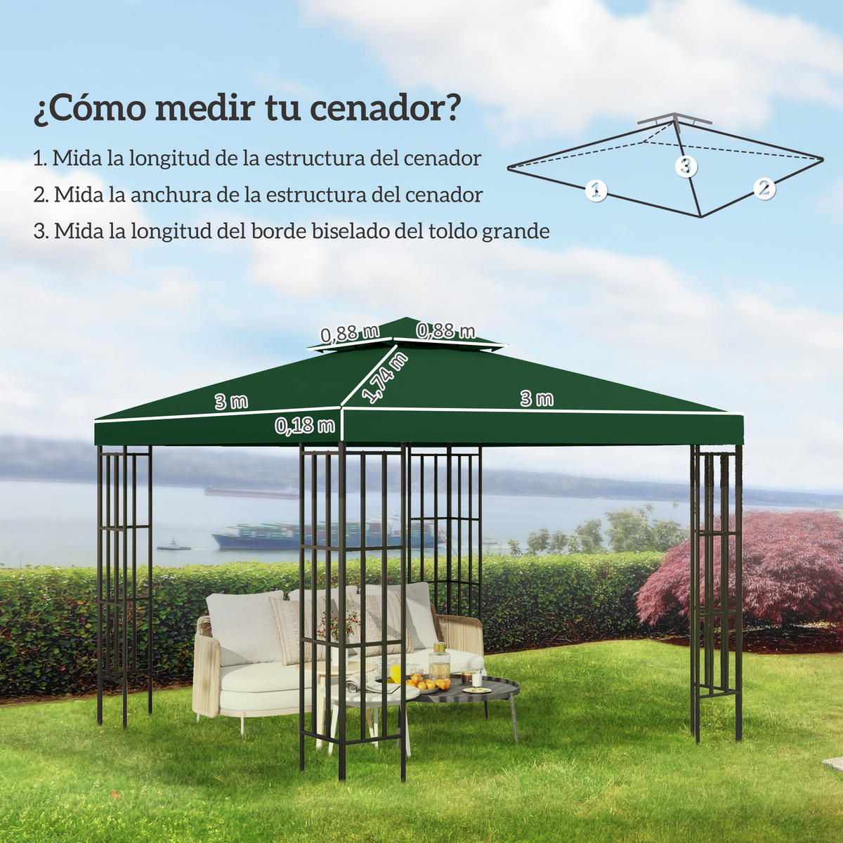 ERSATZDACH, 3x3 m für Pavillon mit Doppeldach, 8 Abflusslöchern, grün, nur Markise - Multicolor, Kunststoff (300/300cm) - FORIOUS