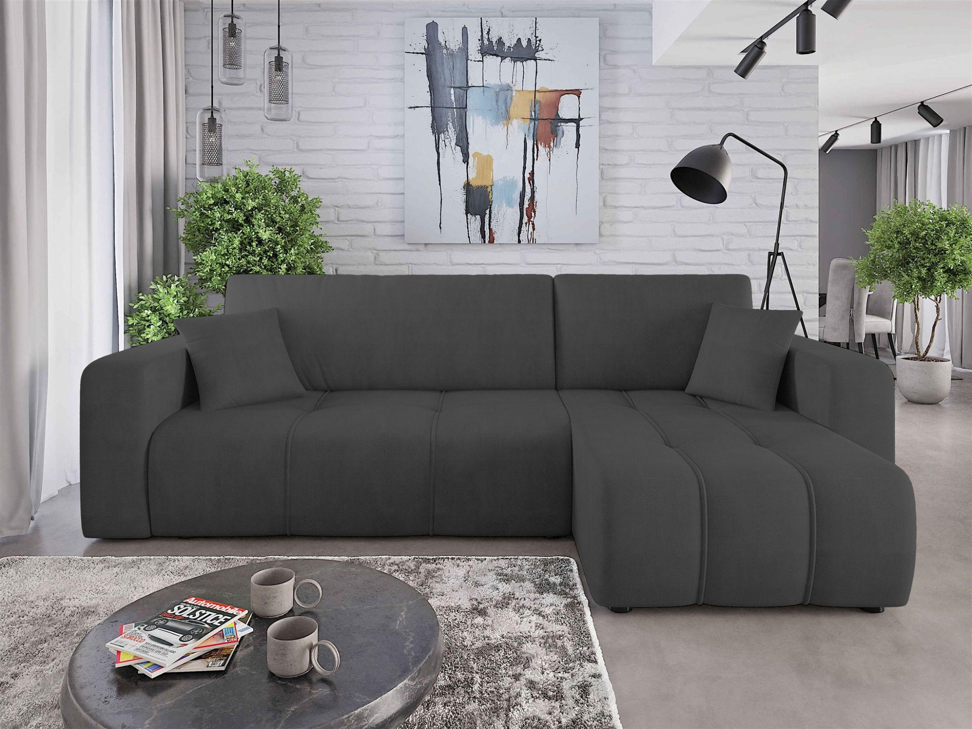 ECKSOFA Dagny Mit Schlaffunktion - Anthrazit, Holzwerkstoff/Textil (248/146cm) - Fun Möbel
