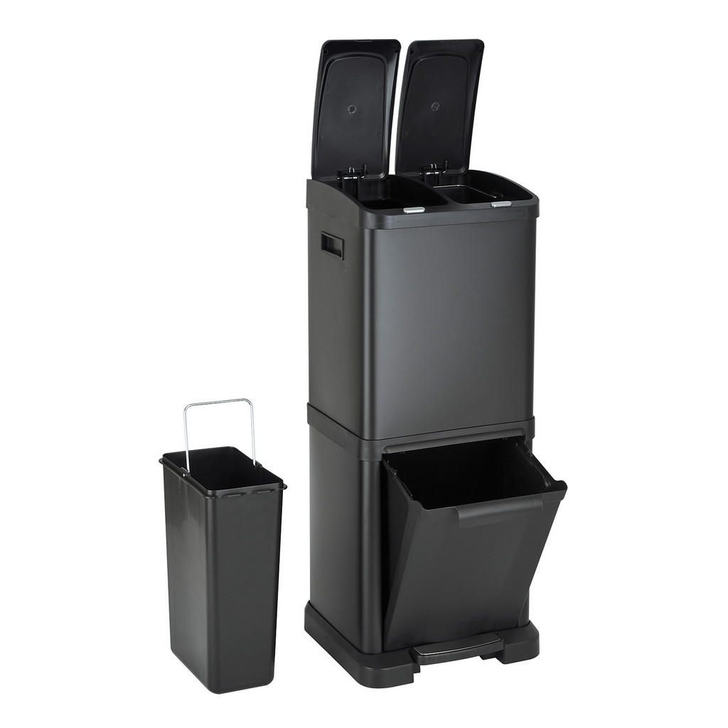 Thumbnail - Svita Mülleimer, Schwarz, Metall, Quadratisch, 33x77x33 cm, Küchen, Küchenausstattung, Mülleimer