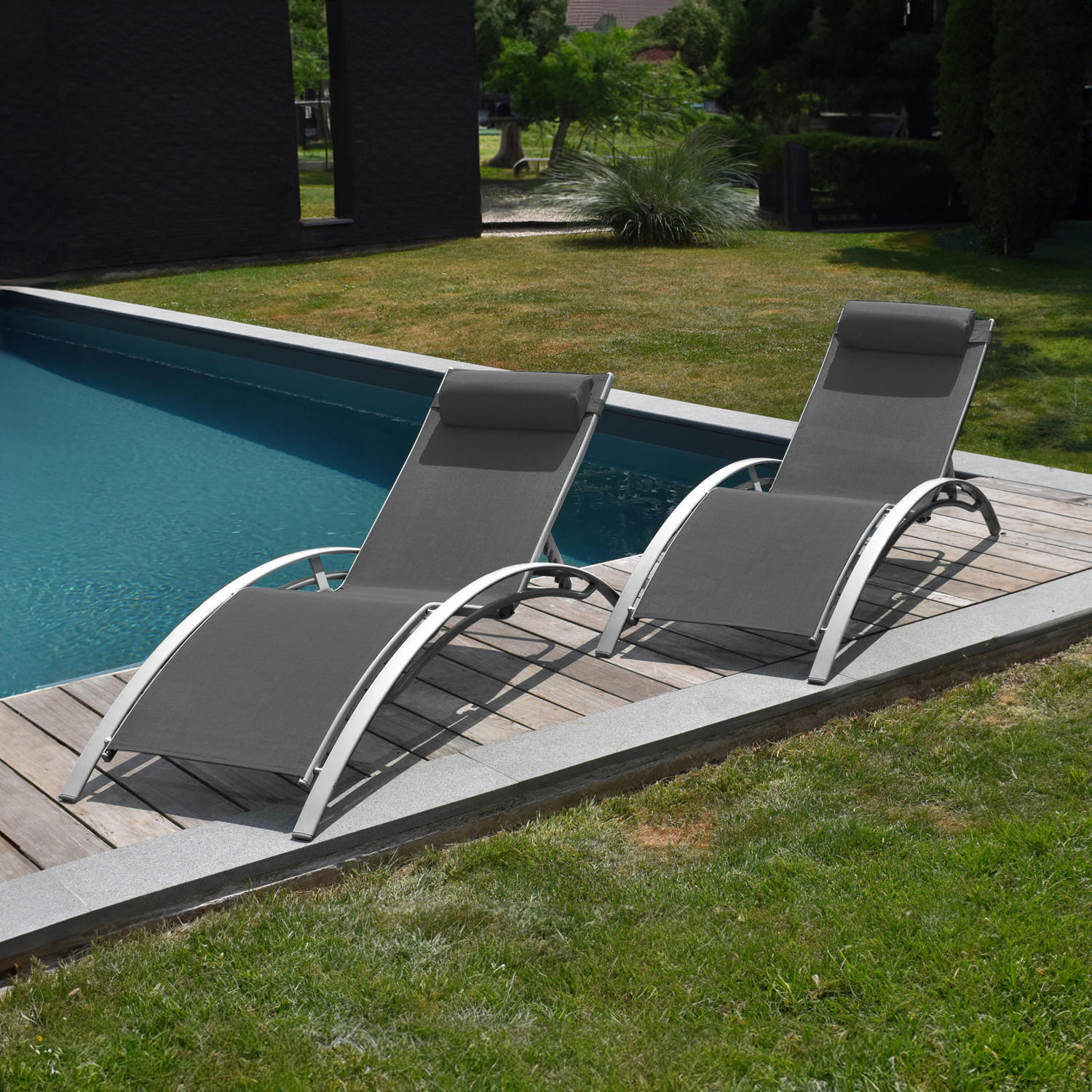 SONNENLIEGEN Galapagos Grau 2er-Set - Grau, Metall (63/82/173.5cm) - Happy Garden