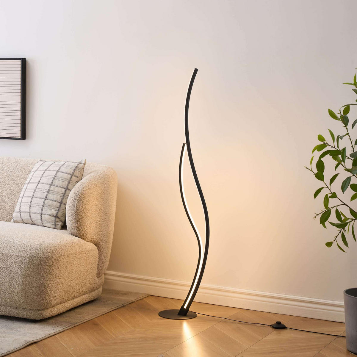 STEHLEUCHTE Ysoria, Schwarz, 128cm - Schwarz, Metall (128/20/128cm) - KOSILUM