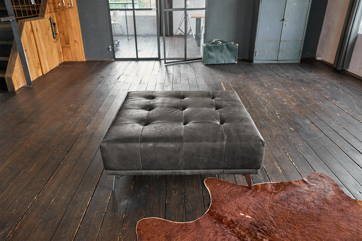 HOCKER WIOLO Grau Leder - Silberfarben/Grau, Leder (110/42/110cm) - KAWOLA