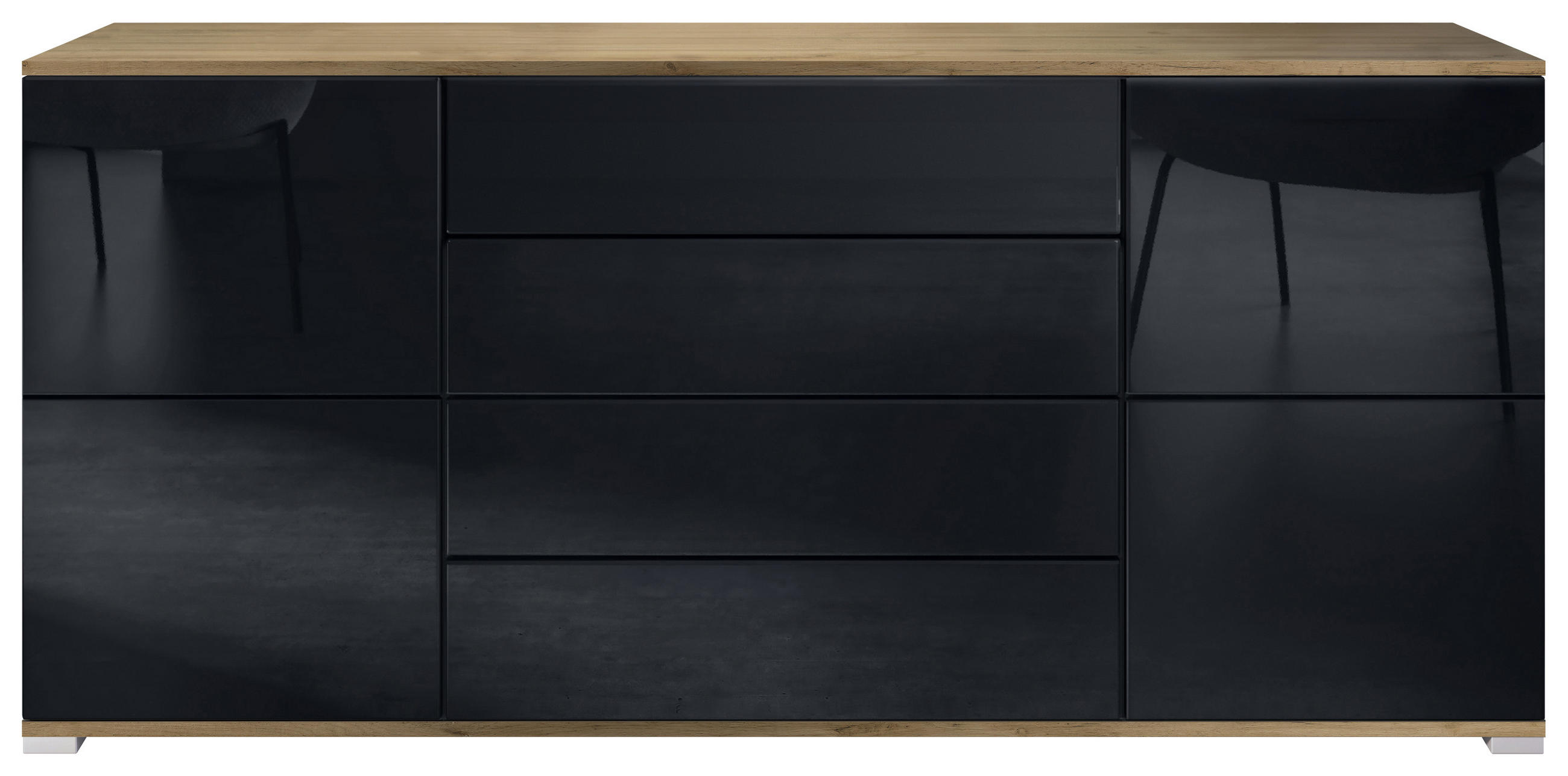 Vladon Sideboard Schwarz Hochglanz 166.5x75.5x35 cm