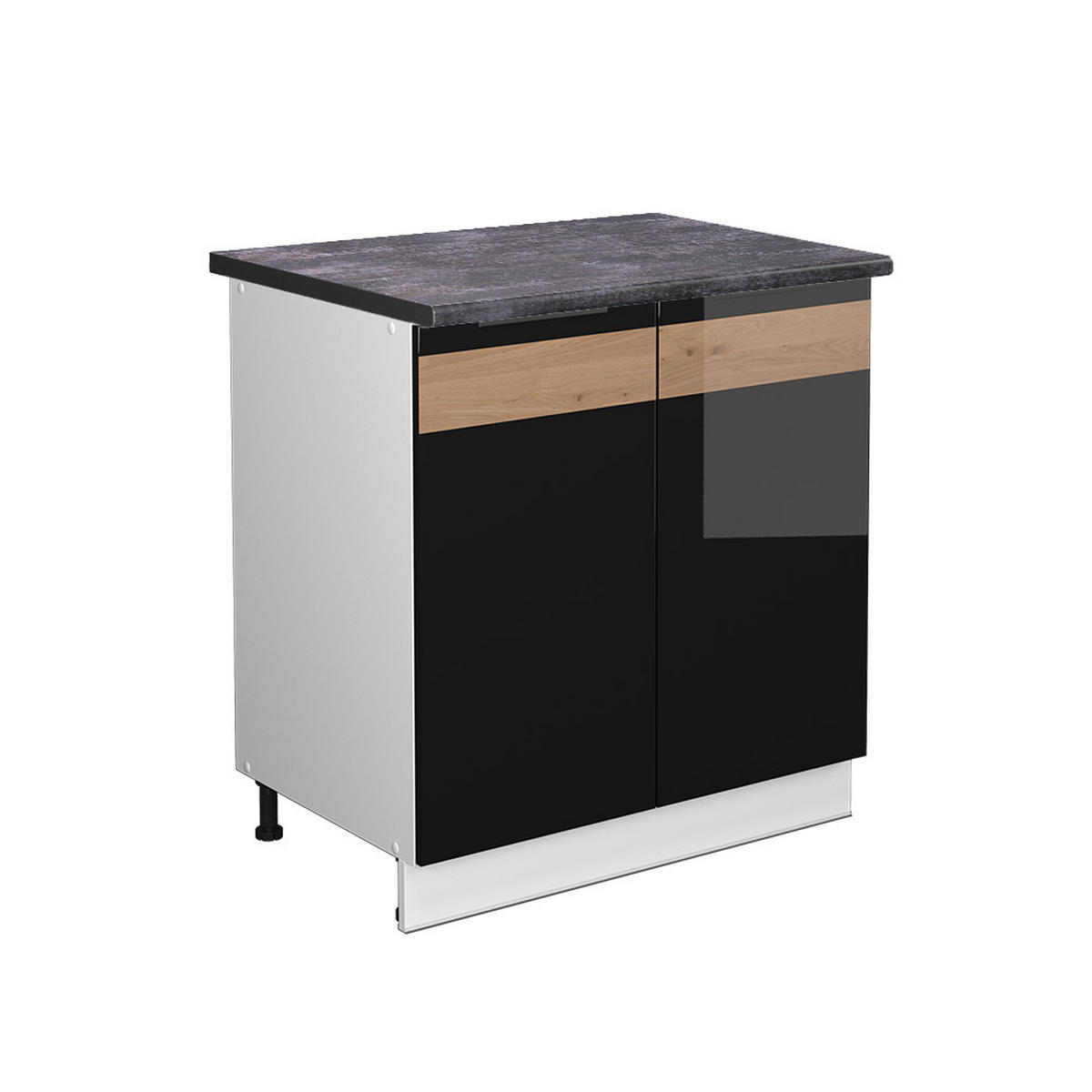 SPÜLENUNTERSCHRANK Fame-Line Schwarz Eiche hochglanz 80 cm AP Anthrazit - Schwarz Hochglanz/Schwarz, Holzwerkstoff (80/82/60cm) - Vicco