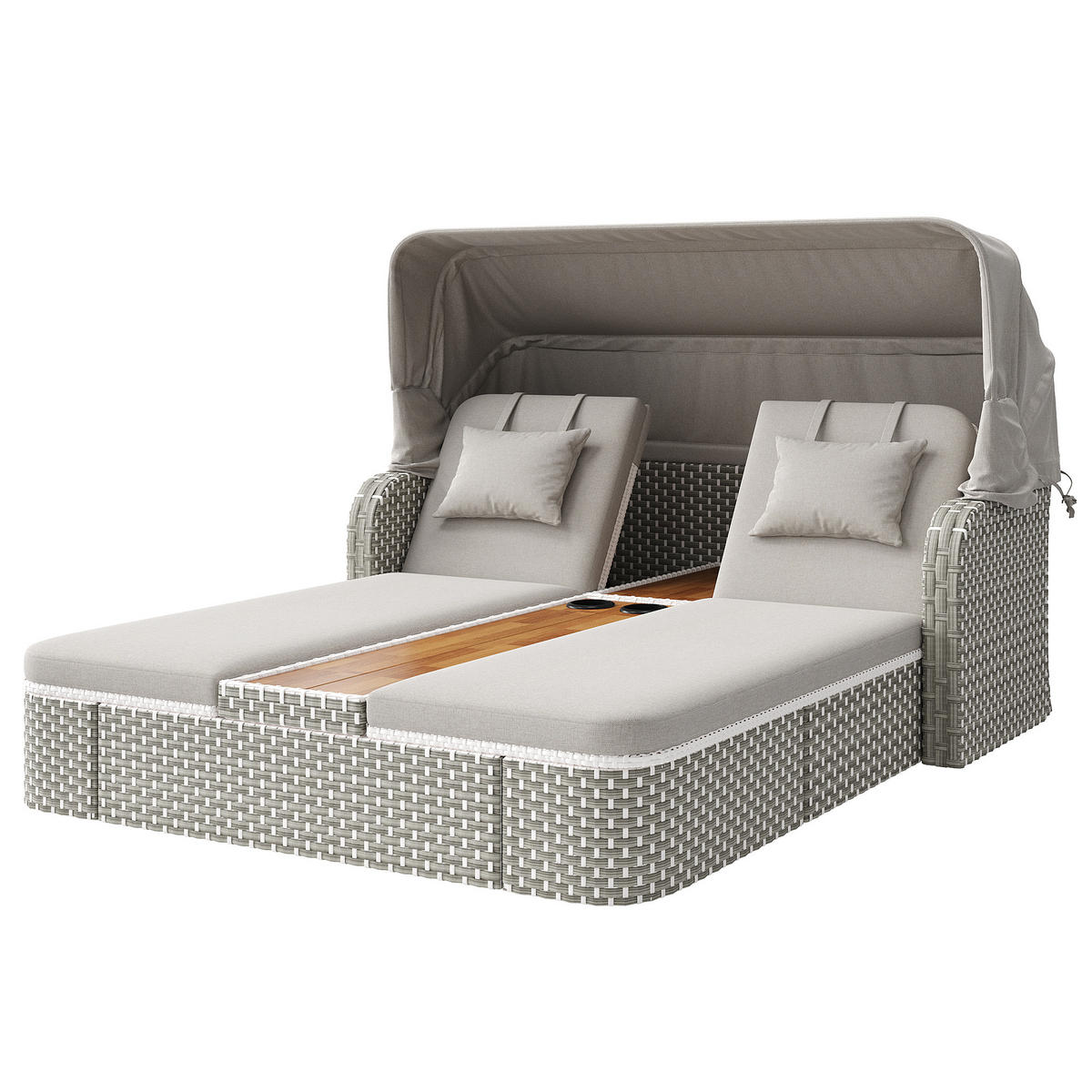 LOUNGESET Beige/Grau Mit Sonnenschutz & Pavillon - Grau, Textil (160/137/192cm) - FLIEKS