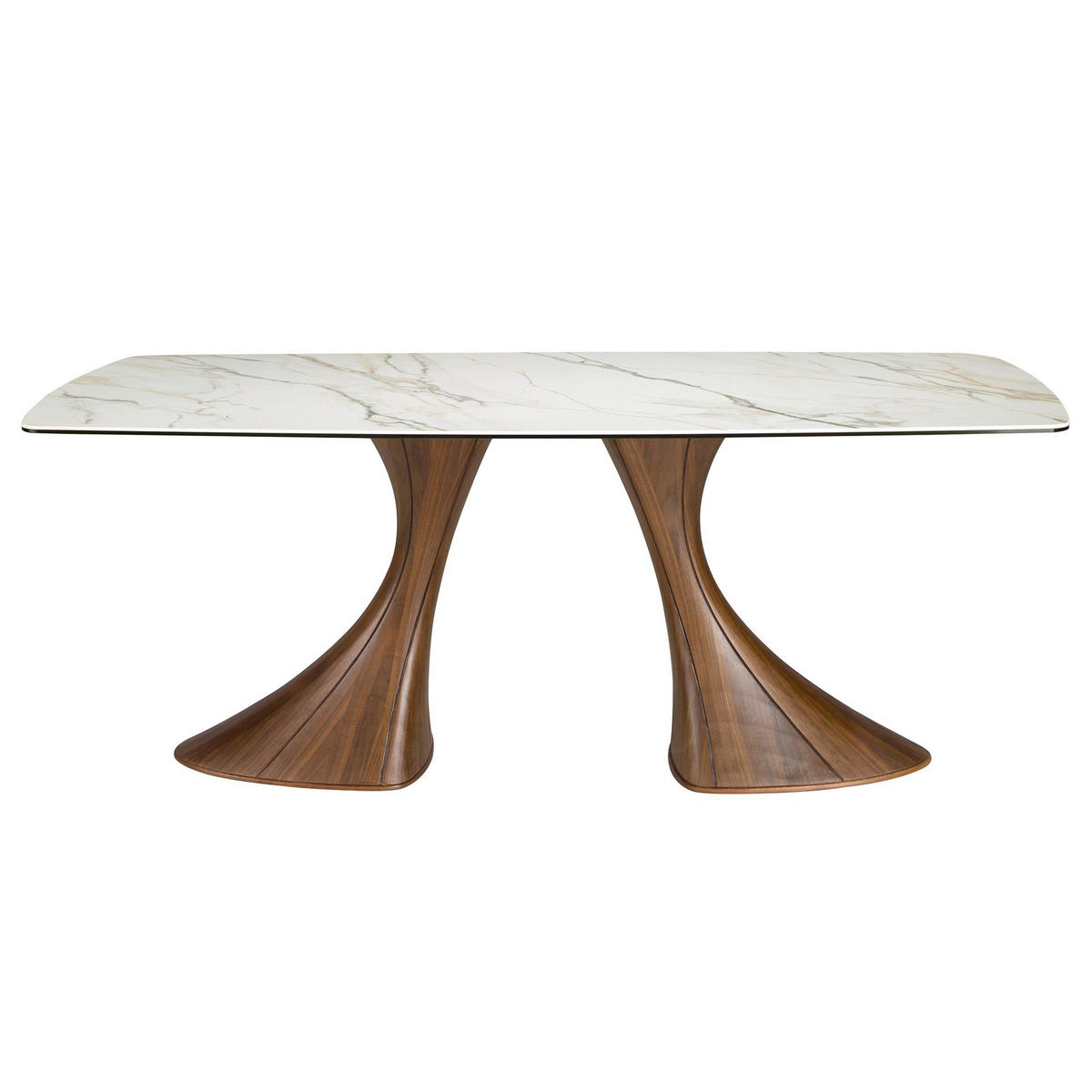 ESSTISCH Ovaler Esstisch in Fassform aus Porzellanmarmor und Nussbaum Ø200/90/75 cm - Hellbraun/Walnussfarben, Keramik/Holz (90/200/75cm) - ANGEL CERDA
