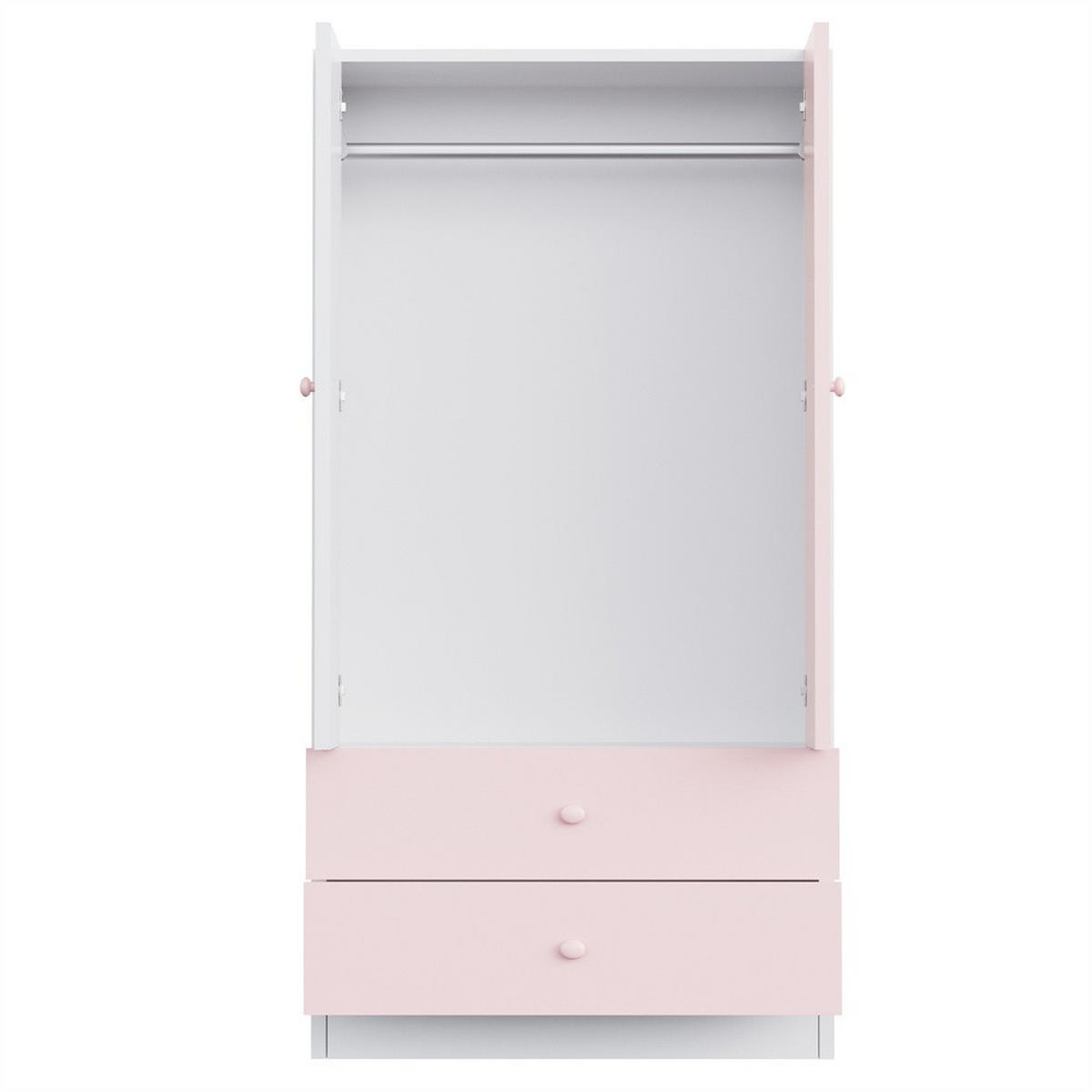 KLEIDERSCHRANK mit 2 Türen & 2 Schubladen und rosa Griffen 70x40x170 cm - Farbblock-Design - Rosa & Weiß - Pink, Holzwerkstoff (70/170/40cm) - DELFA