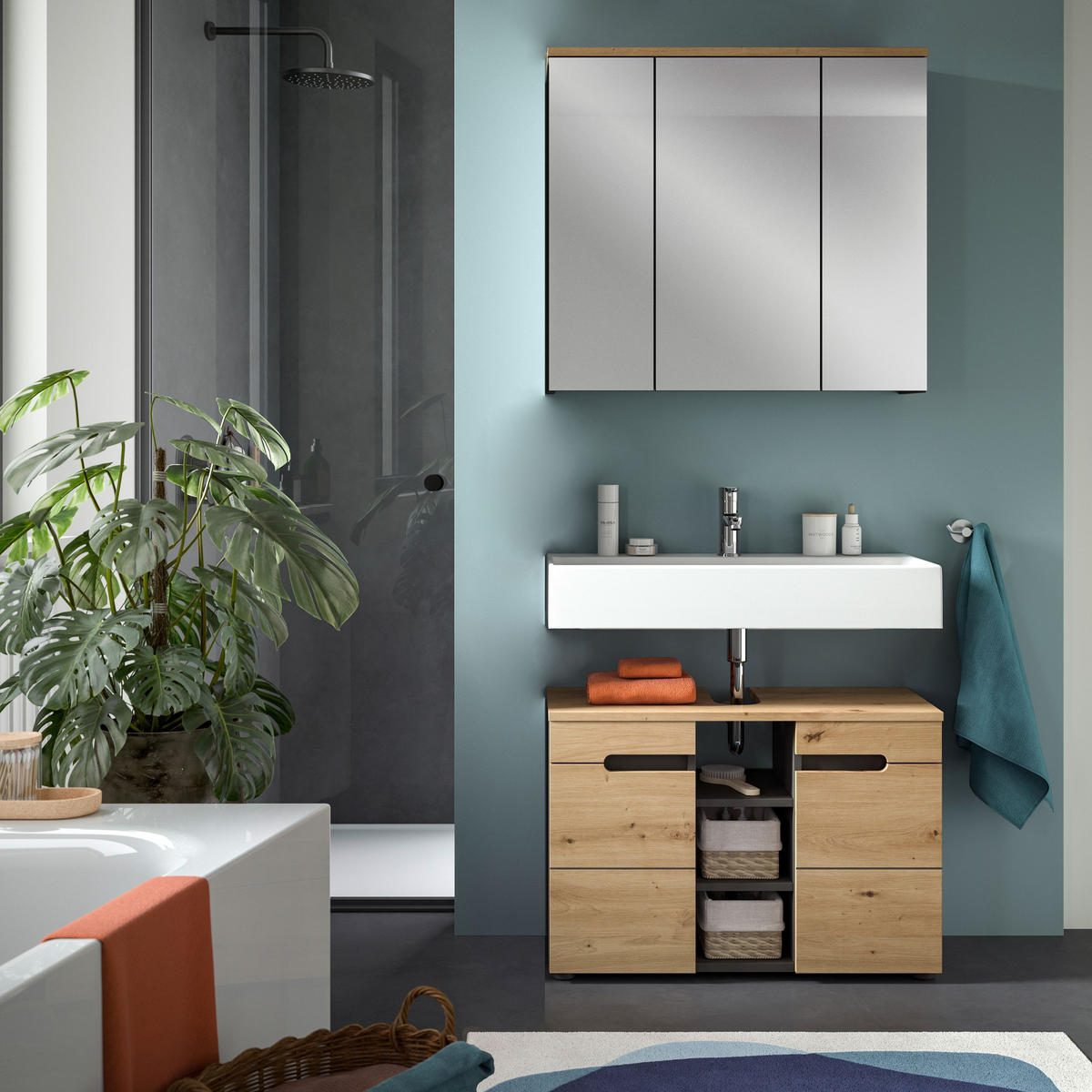 BADMÖBEL Set Canu 2tlg. Bad Kombination (B/H/T: 80x193x34cm) - Eiche Artisan, Holzwerkstoff (80/193/34cm)