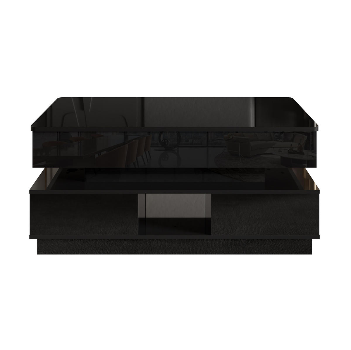 COUCHTISCH 90/48/42,5 cm schwarz aus MDF mit Höhenverstellung, LED und Steckdose - Schwarz, Holzwerkstoff (48/90/42.5cm) - OKWISH