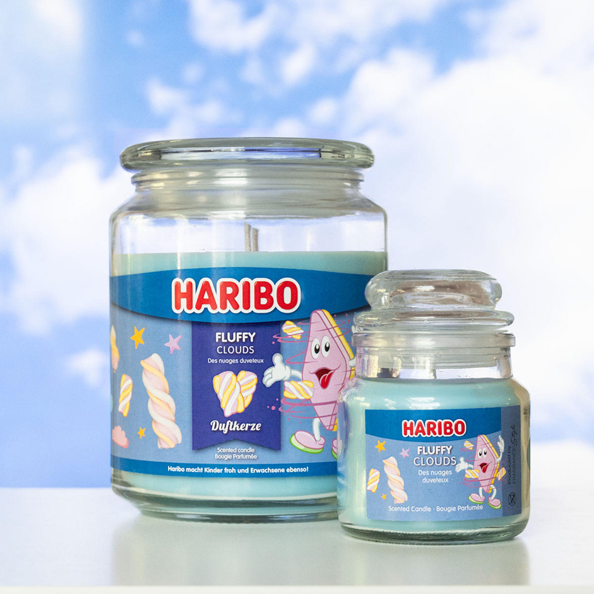DUFTKERZE Haribo - Hellblau, Naturmaterialien/Glas (13cm)