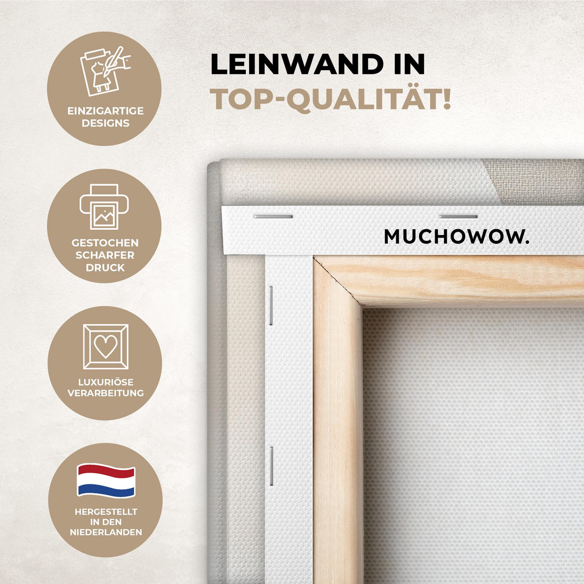 LEINWANDBILD Braun - Japandi - Abstrakt Deko Wohnzimmer 20x20 cm - Beige, Textil (20/20cm) - MuchoWow