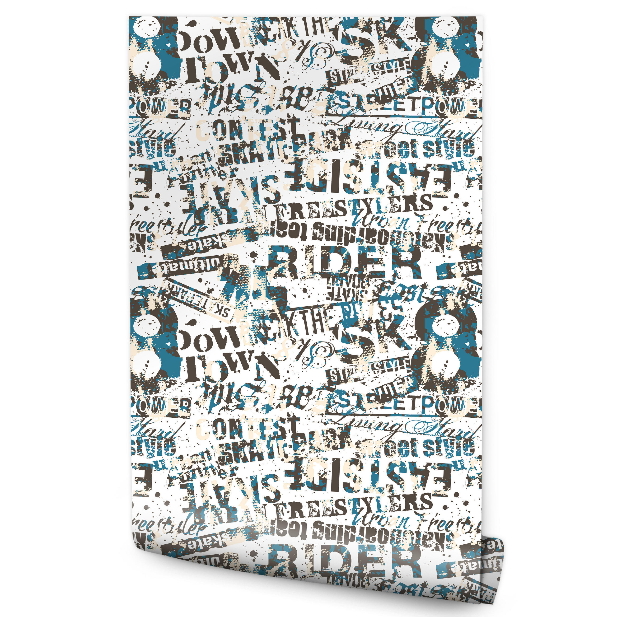 VLIESTAPETE Urban-Graffiti und Schriftzüge – Schwarz, Blau, Weiß – 50x1000 cm - Blau/Schwarz, Papier (50/1000cm) - Muralo