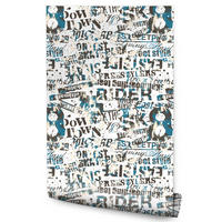 VLIESTAPETE Urban-Graffiti und Schriftzüge – Schwarz, Blau, Weiß – 50x1000 cm - Blau/Schwarz, Papier (50/1000cm) - Muralo