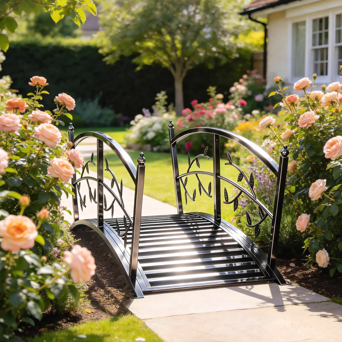 GARTENBRÜCKE Metall Schwarz - Schwarz, Metall (120/51/47cm) - Outsunny
