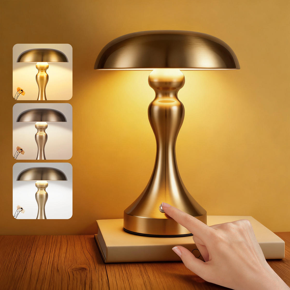 LED stolní lampa, rozměry 15,5/15,5/22 cm - zlatá, kov (15.5/15.5/22cm) - Nettlife