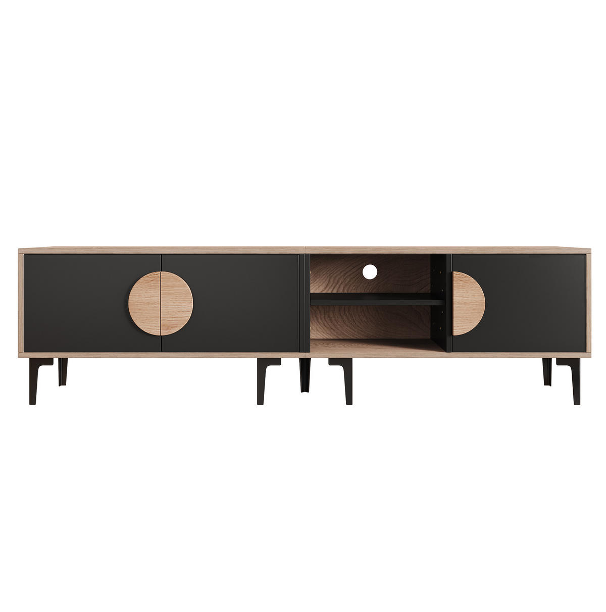 TV-ELEMENT mit 3 Türen und offenen Fächern 180 x 35 cm Holzoptik Schwarz - Schwarz, Holzwerkstoff (35/49/180cm) - Beauniv