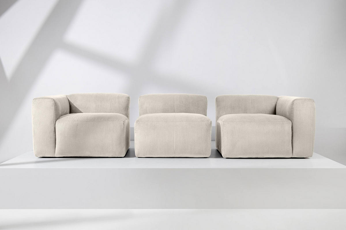 3-SITZER-MODULSOFA BUFFO mit extrem weicher und bequemer Sitzfläche, Kordstoff, cremefarben - Creme, Textil (290/73/96cm) - KONSIMO®