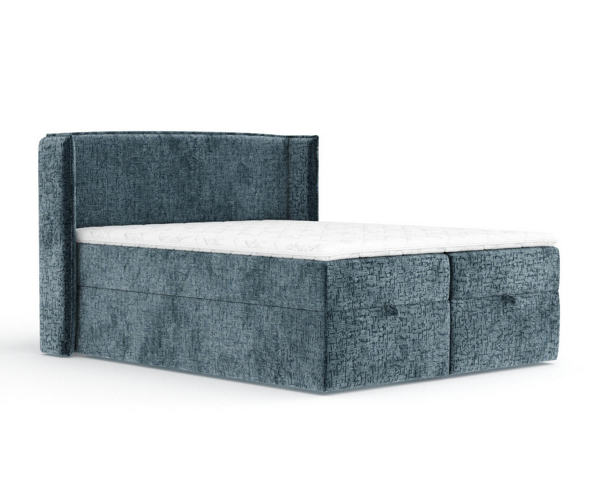 BOXBETT Passion Blau Grau 180/200 cm mit Matratze und Topper - Blaugrau/Schwarz, Holz/Holzwerkstoff (180/200cm) - Maison de Reve