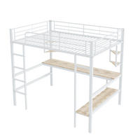 HOCHBETT 90/200 cm DE-04578, mit Schreibtisch, 4 Regalen und Bücherregal in Weiß - Weiß, Metall (90/200cm) - ComfortXL