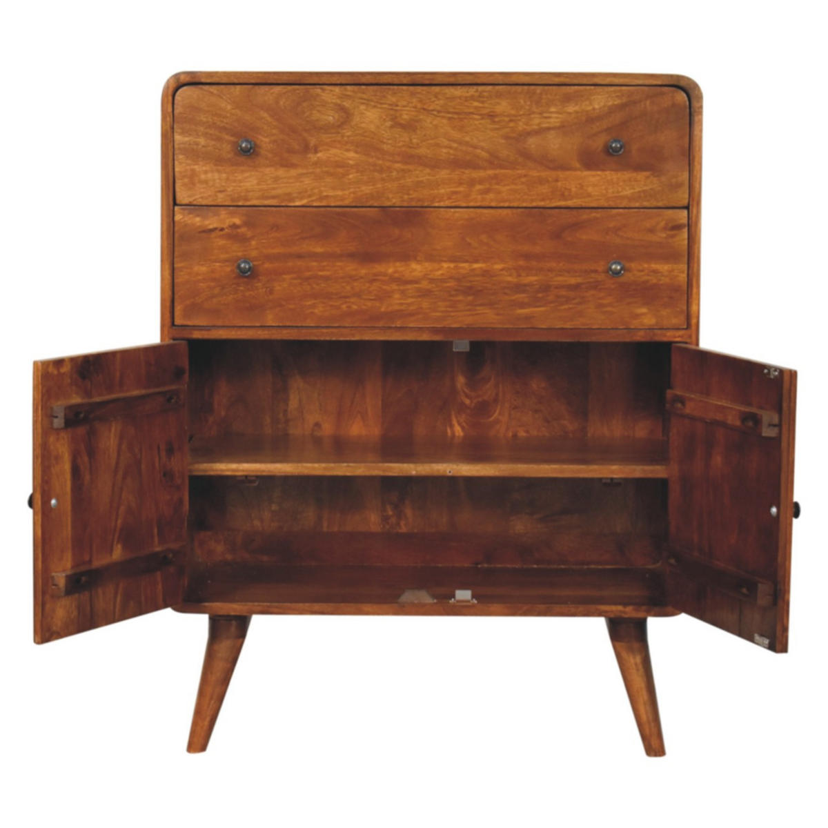 KOMMODE Curved Nordic Charm, Braun - Messingfarben/Braun, Mangoholz/Holz (35/96/75cm) - Artisan Furniture