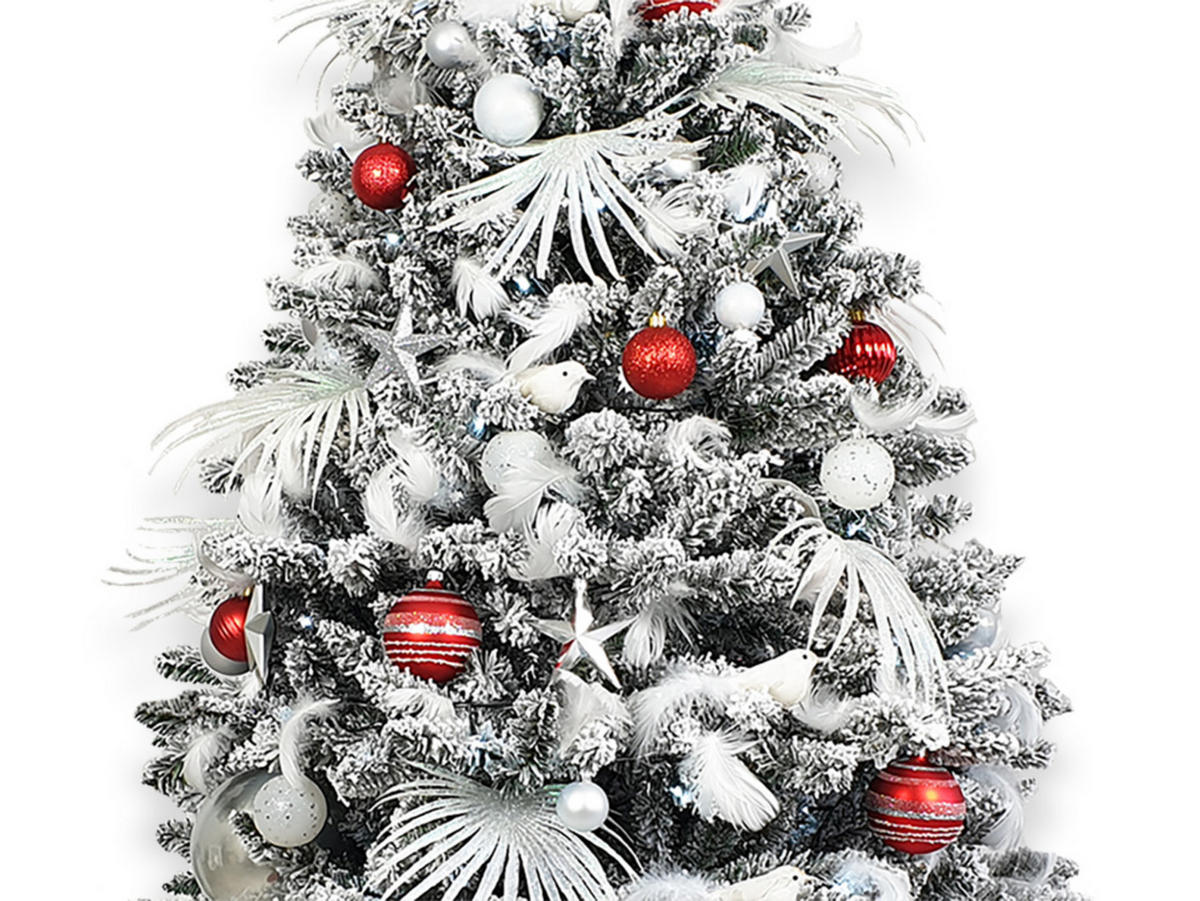 LAALU WEIHNACHTSBAUM geschmückt künstlich mit 213 Stk Kugeln POLAR RED 300 cm mit Metallständer - Weiß, Kunststoff (300cm) - LAALU