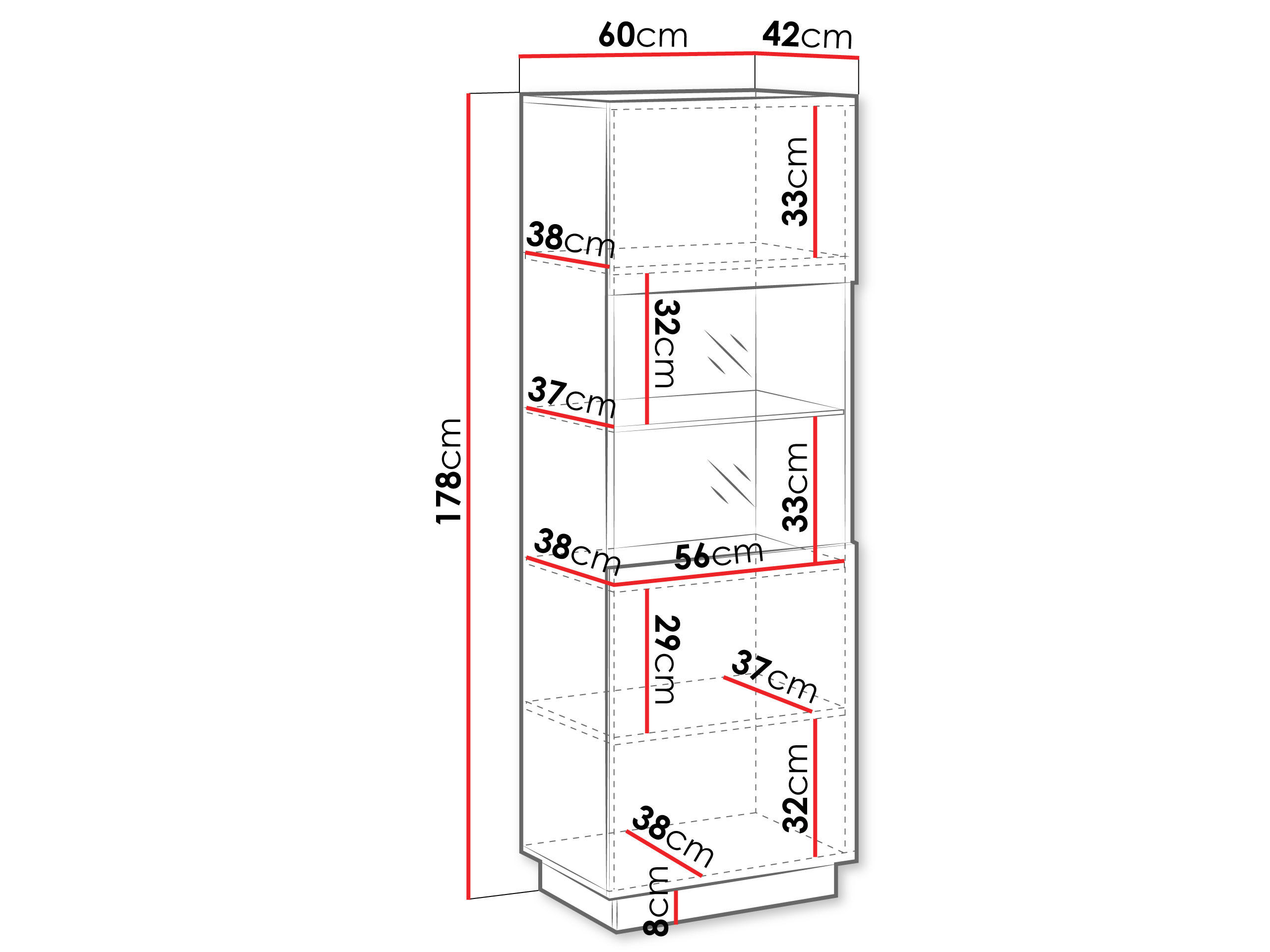 Thumbnail - Mirjan24 Vitrine, Kaschmir, Holzwerkstoff, Rechteckig,Rechteckig, 60x178x42 cm, Wohnzimmer, Wohnwände, Vitrinenschränke
