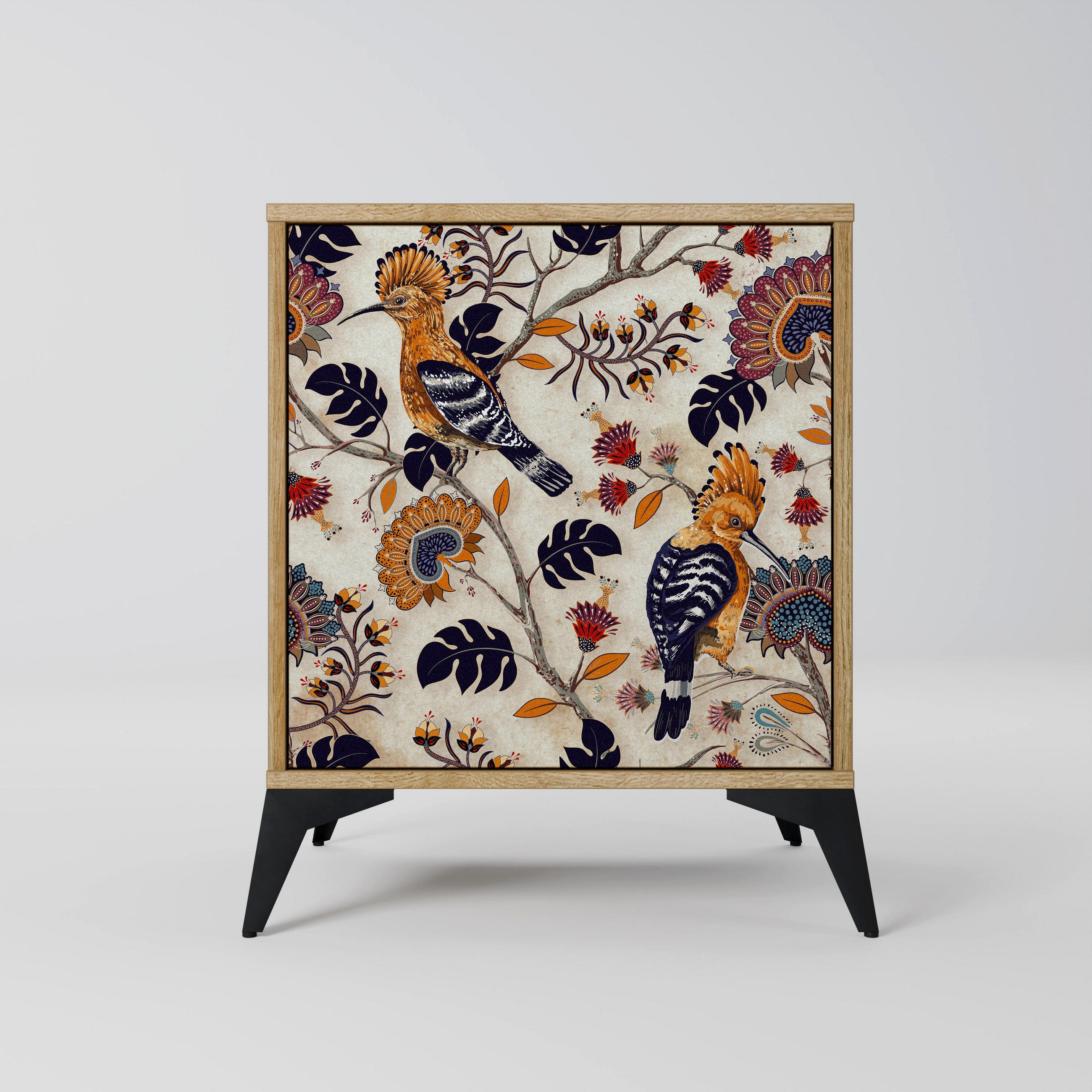 SIDEBOARD EMINENT HOOPOE, Eichefarben, 57,5x42x70,5 cm, Schwarze Metall-Sternfüße - Eichefarben/Multicolor, Holzwerkstoff/Metall (57.5/70.5/42cm) - SpaceRebels