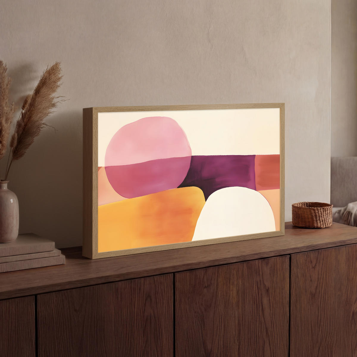 NÁSTĚNNÁ LAMPA S AKUMULÁTOREM Tvary - abstraktní - barevné 60x40 cm - růžová, kompozitní dřevo (60/40/8cm) - OnlyWow