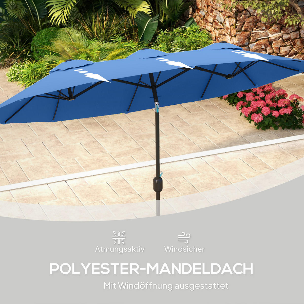 DOPPELSONNENSCHIRM aus Polyester Stahl Blau - Blau, Metall (147/285cm) - Outsunny