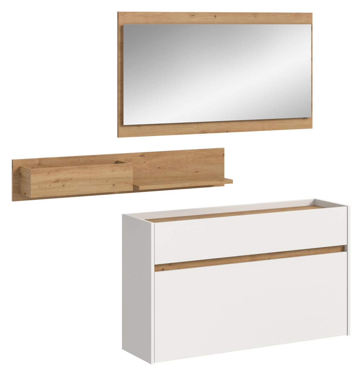 GARDEROBE-SET weiß und Artisan Eiche, Garderobe 3-teilig, 140 x 197 cm, Borga - Weiß/Eiche Artisan, Holzwerkstoff (140/197/32cm) - Inn.Furn