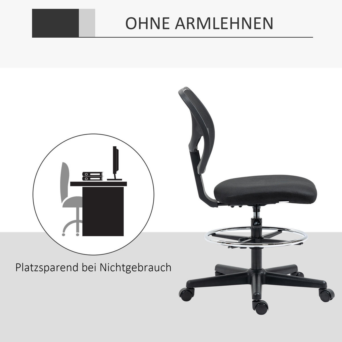 DREHSTUHL 61/59/93-113 cm schwarz aus Schaumstoff höhenverstellbar - Schwarz, Kunststoff (61/113/59cm) - OKWISH