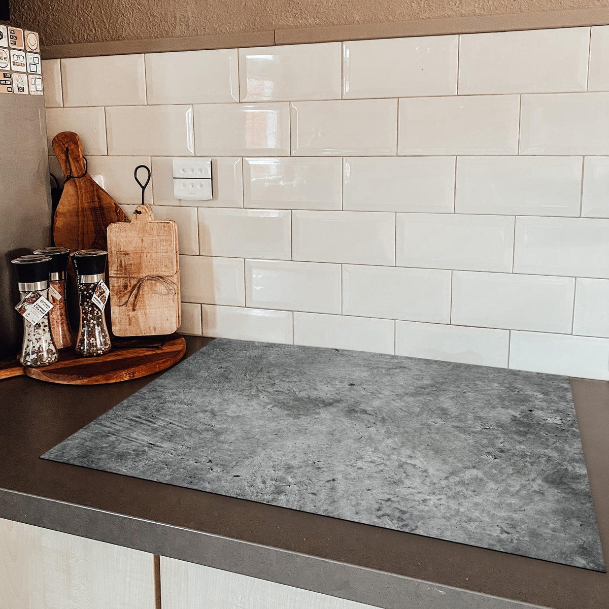 HERDABDECKPLATTE Beton - Schiefer - Grau -Betonstruktur Herdabdeckung Induktionsfeld 75x52 cm - Grau, Kunststoff (75/52/0.2cm) - MuchoWow