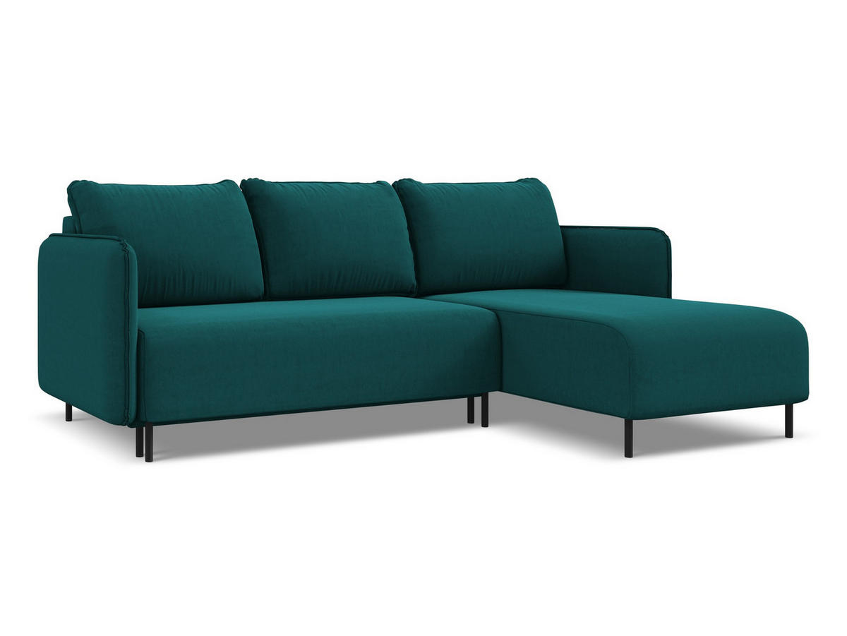 ECKSOFA mit Schlaffunktion Samt Stoff Blau - Blau/Petrol, Holz/Textil (236/162cm) - Makamii