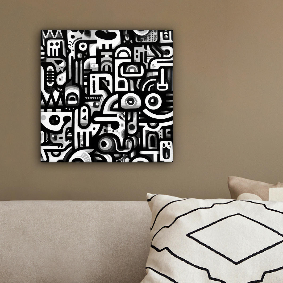 LEINWANDBILD Symbole - Abstrakt - Grafik - Schwarz Deko Wohnzimmer 20x20 cm - Schwarz, Textil (20/20cm) - MuchoWow